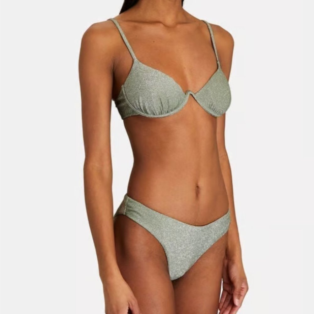 Jonathan Simkhai seafoam Bridgette metallic swimsuit bikini size large NWT